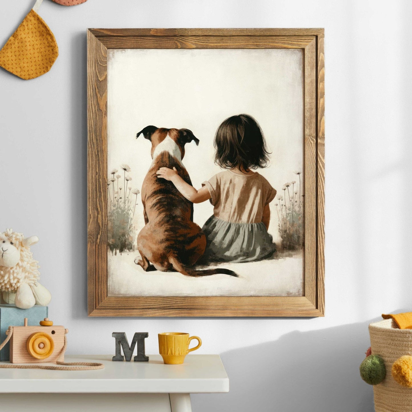 American Staffordshire Terrier Nursery Decor, Girl & Dog Print, Kids Room Art - WildfieldPrints