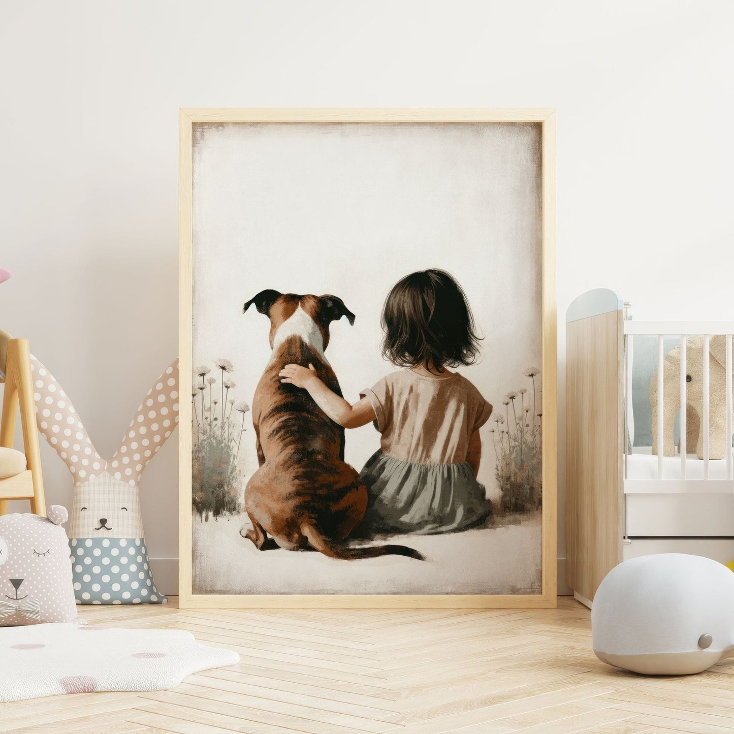 American Staffordshire Terrier Nursery Decor, Girl & Dog Print, Kids Room Art - WildfieldPrints