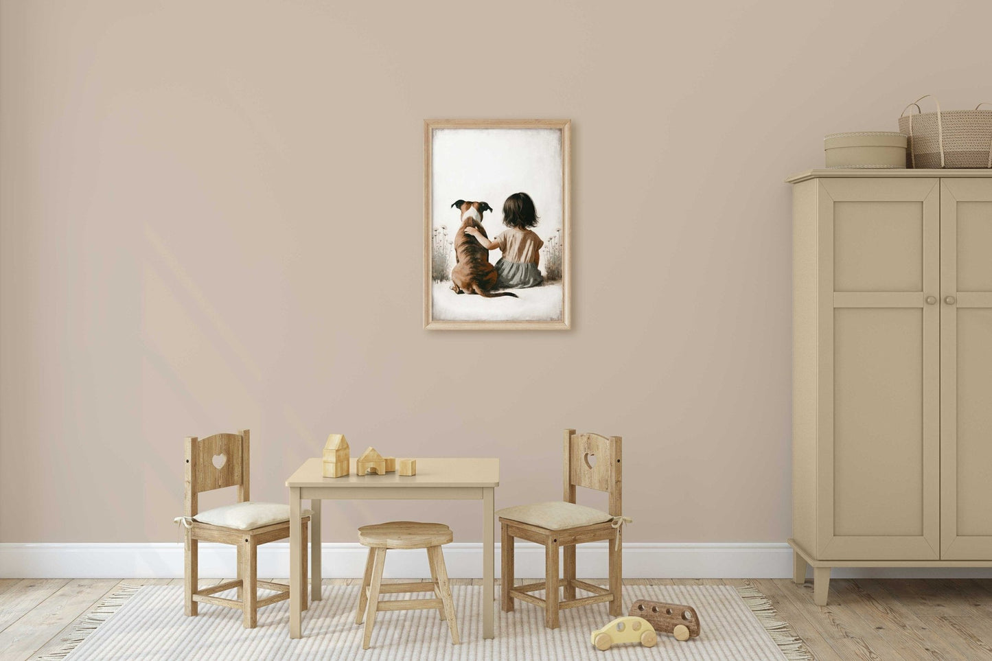 American Staffordshire Terrier Nursery Decor, Girl & Dog Print, Kids Room Art - WildfieldPrints