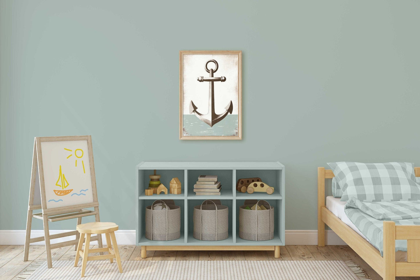 Anchor Nursery Print, Nautical Wall Art, Sage Green Maritime Decor - WildfieldPrints