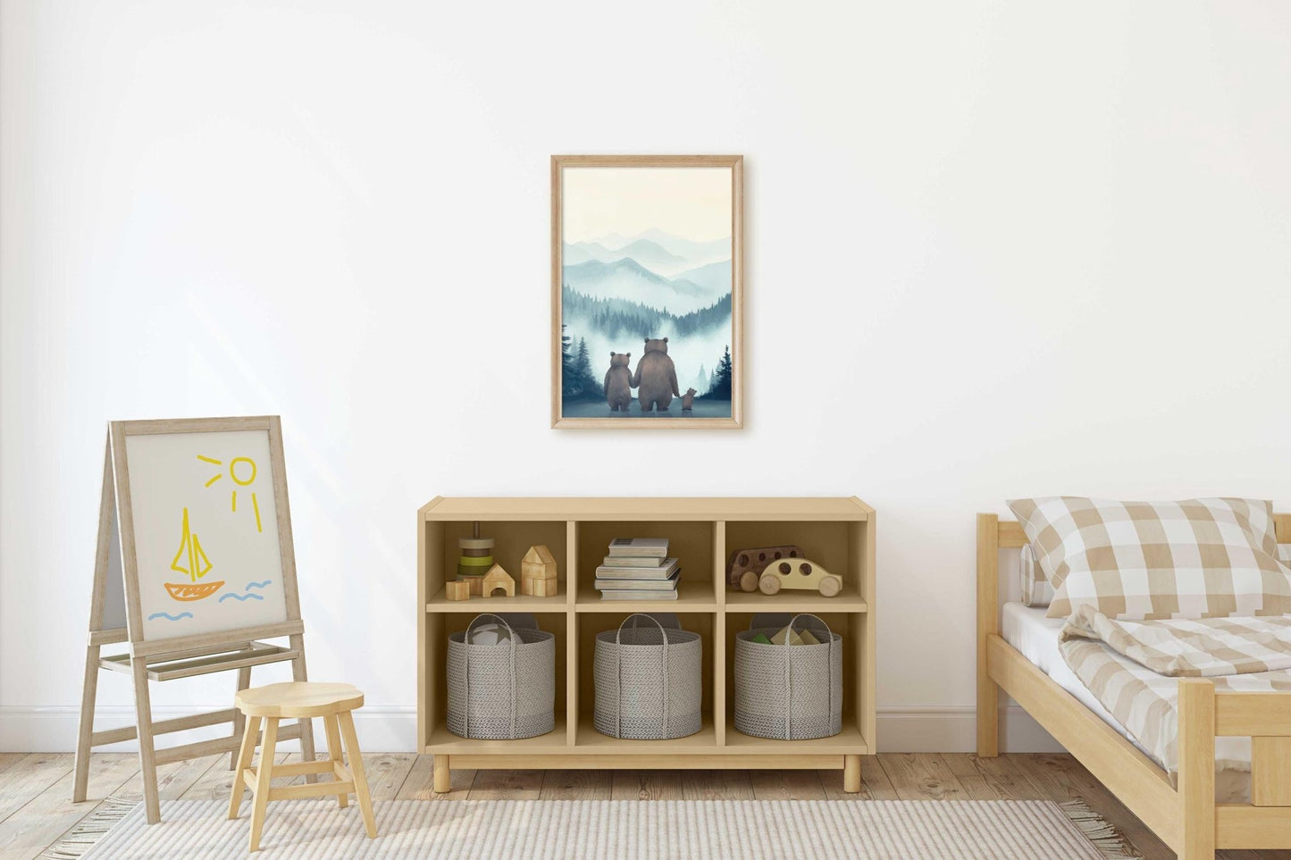 Animal Family Portrait, Bear Boy Nursery Decor, Family of Three Art - WildfieldPrints