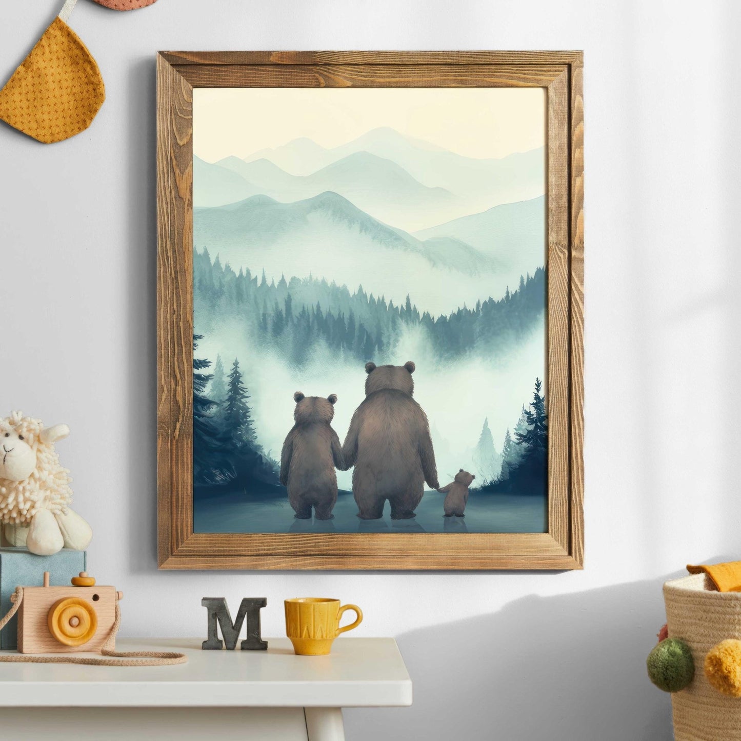 Animal Family Portrait, Bear Boy Nursery Decor, Family of Three Art - WildfieldPrints