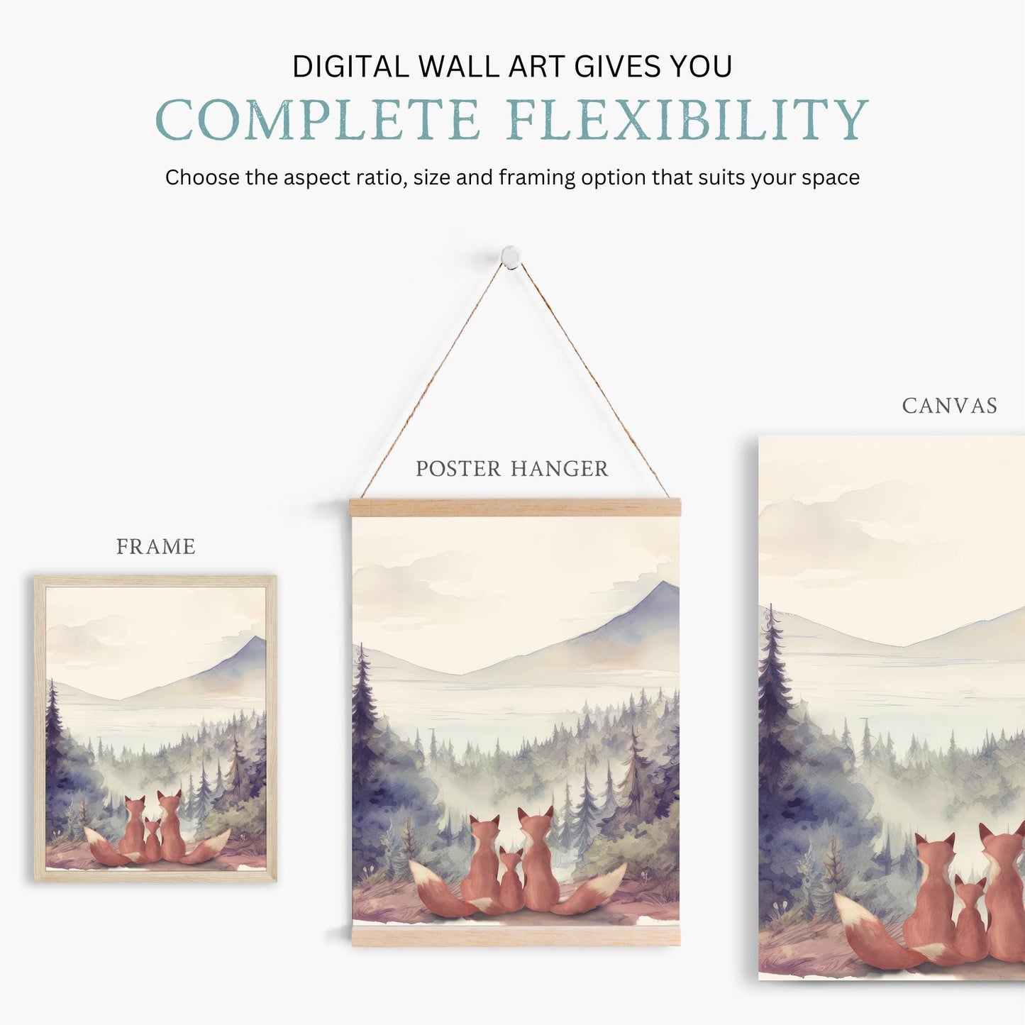 Animal Family Portrait, Fox Family Print, Woodland Nursery Decor - WildfieldPrints