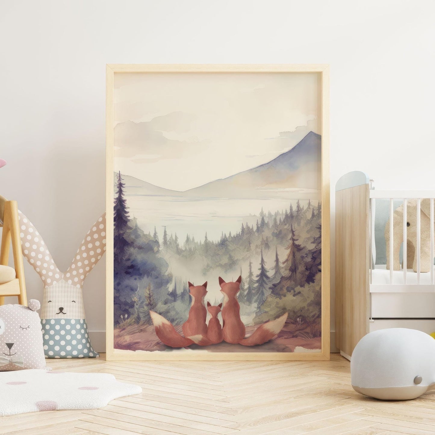Animal Family Portrait, Fox Family Print, Woodland Nursery Decor - WildfieldPrints