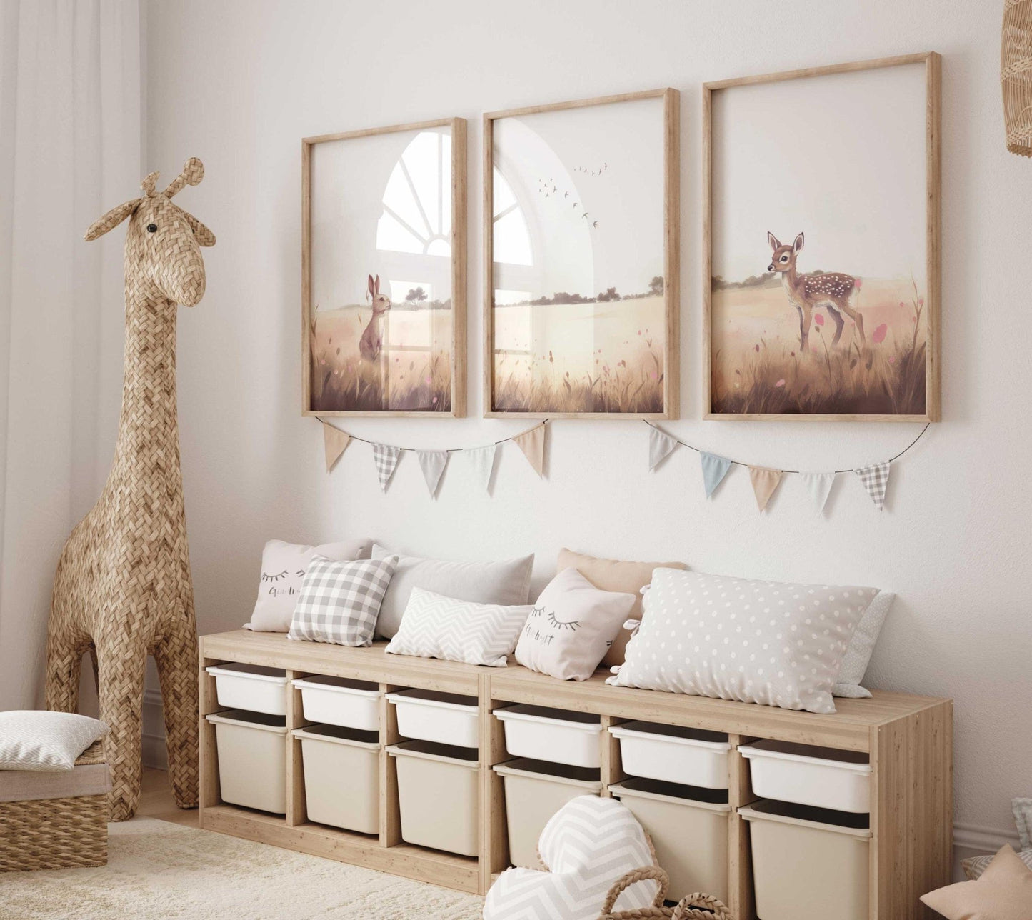 Animal Nursery Decor, Deer & Bunny, Forest Prints, Countryside Theme - WildfieldPrints