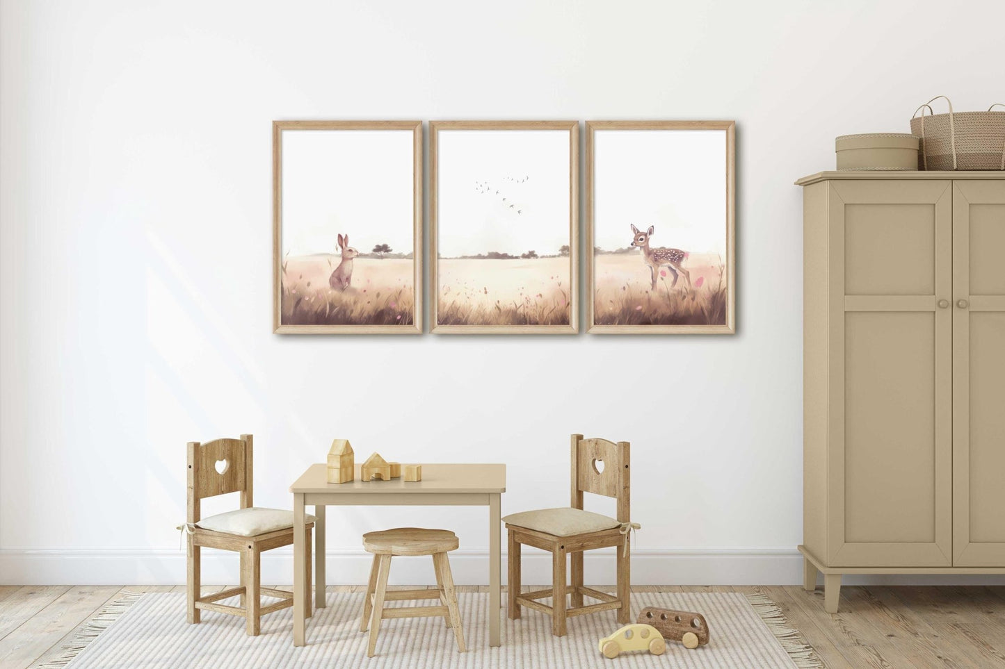 Animal Nursery Decor, Deer & Bunny, Forest Prints, Countryside Theme - WildfieldPrints