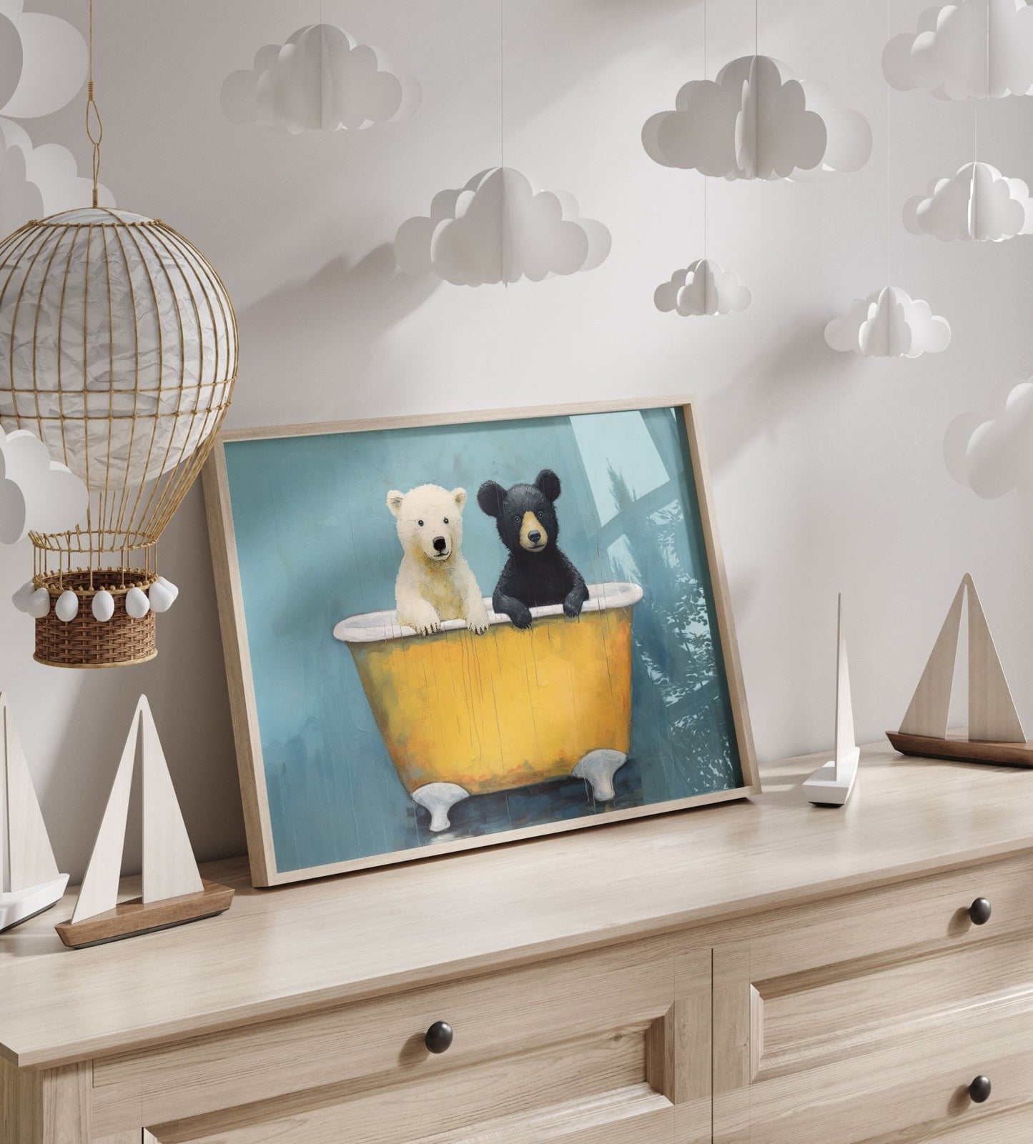 Animals in Bathtub, Forest Nursery Decor, Cute Wall Prints - WildfieldPrints