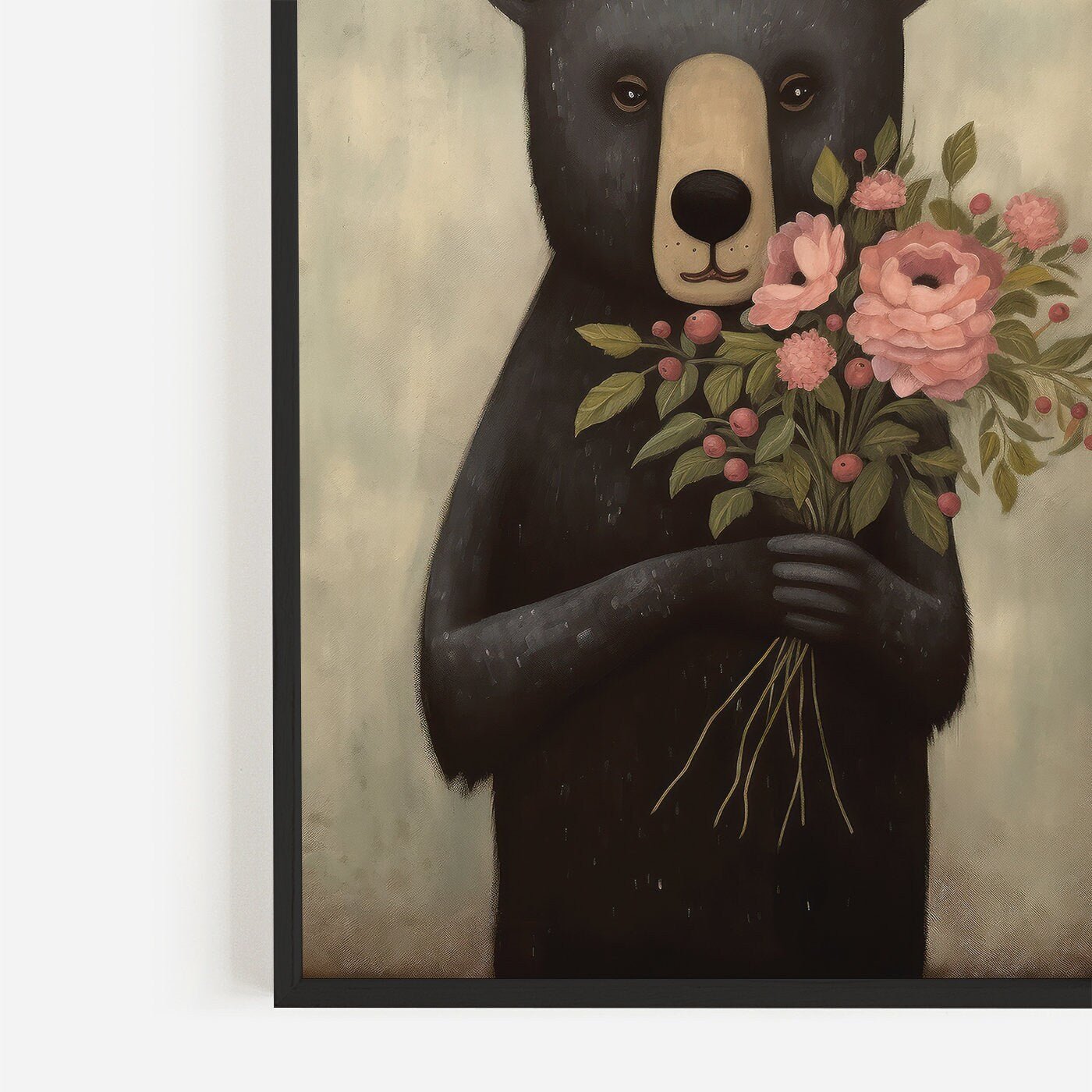 Animals with Flowers, Bears with Bouquets, Vintage Kids Room Decor - WildfieldPrints