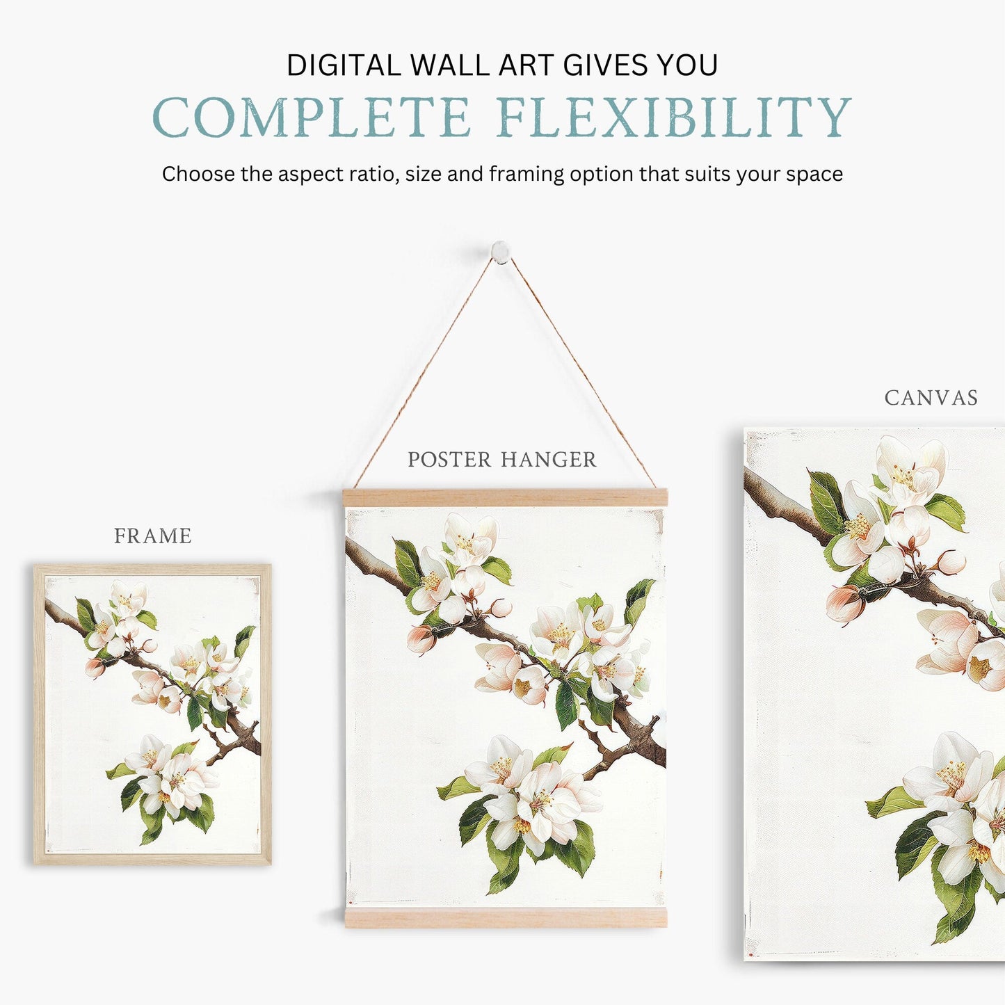 Apple Tree Branch Art, Rustic Floral Decor, Apple Blossom Design - WildfieldPrints