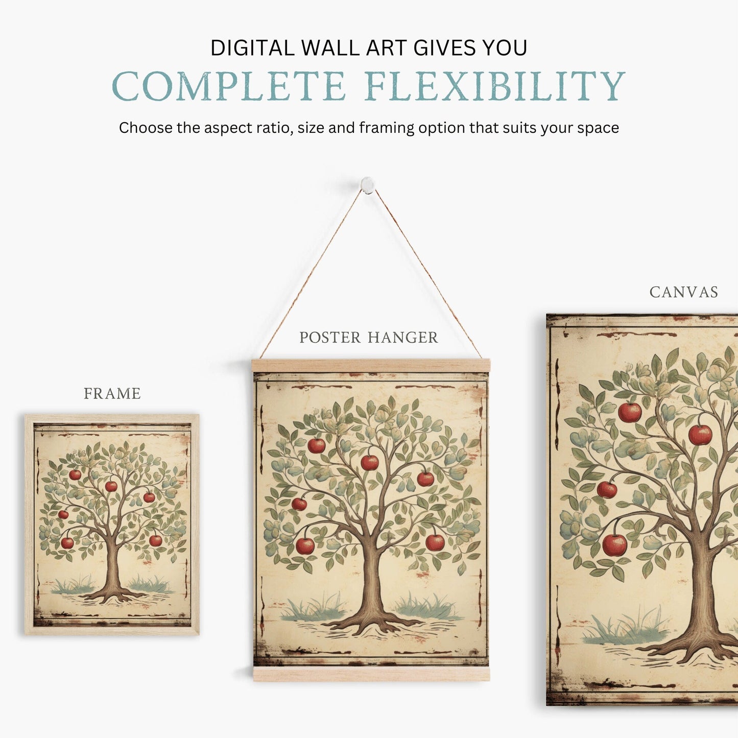 Apple Tree Print, Abstract Wall Art, Rustic Home Decor - WildfieldPrints
