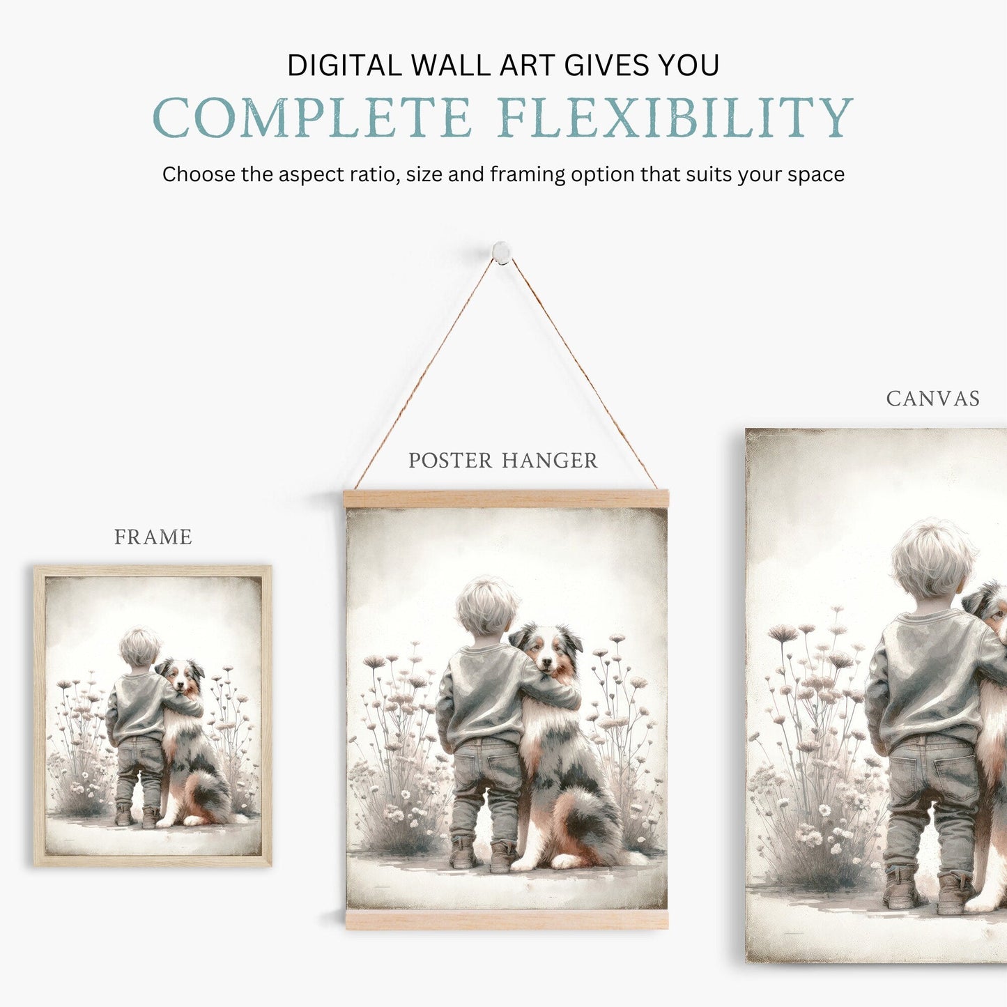 Australian Shepherd Nursery Decor, Boy & Dog Art Print, Animal Wall Art - WildfieldPrints
