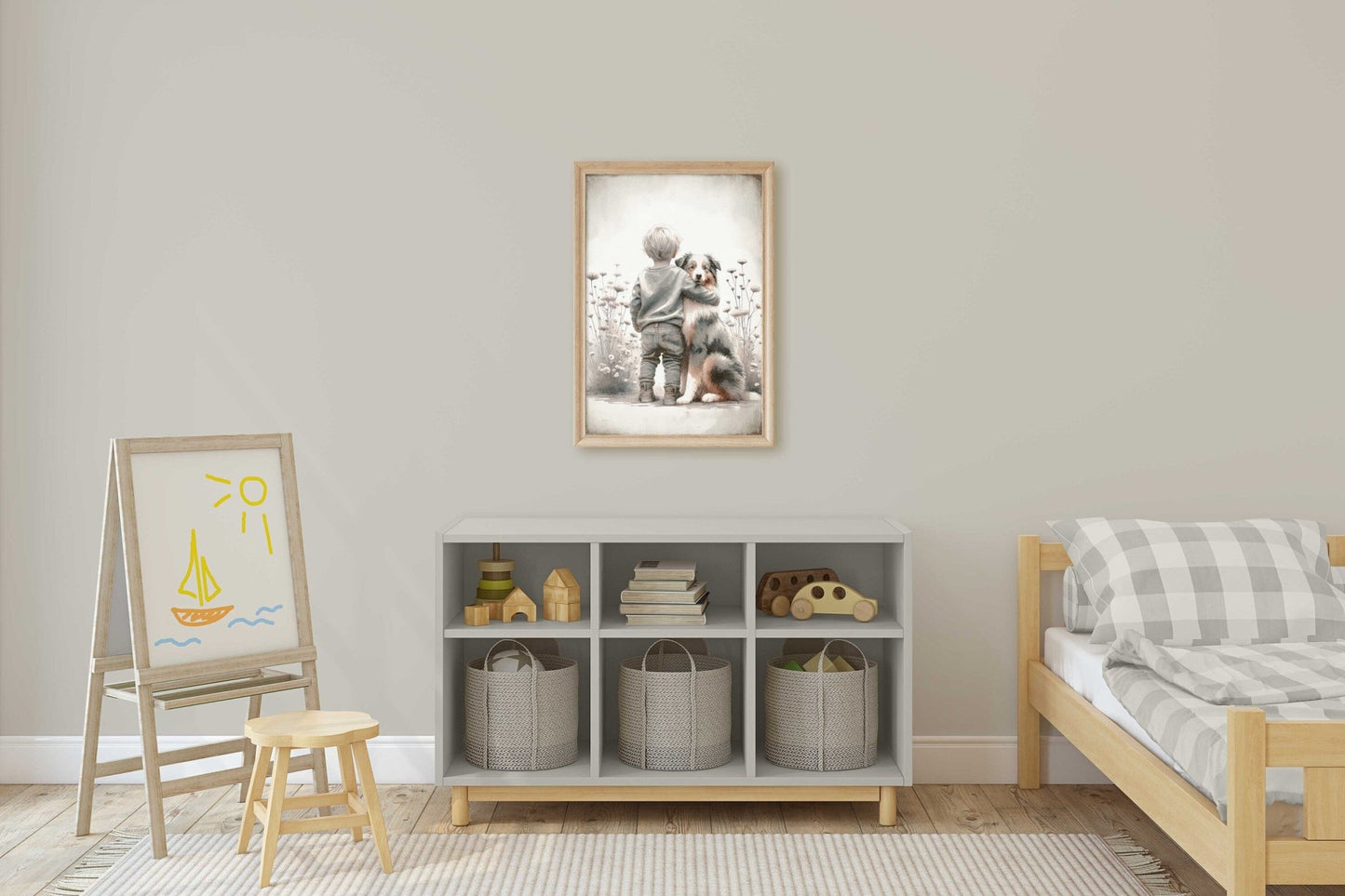 Australian Shepherd Nursery Decor, Boy & Dog Art Print, Animal Wall Art - WildfieldPrints