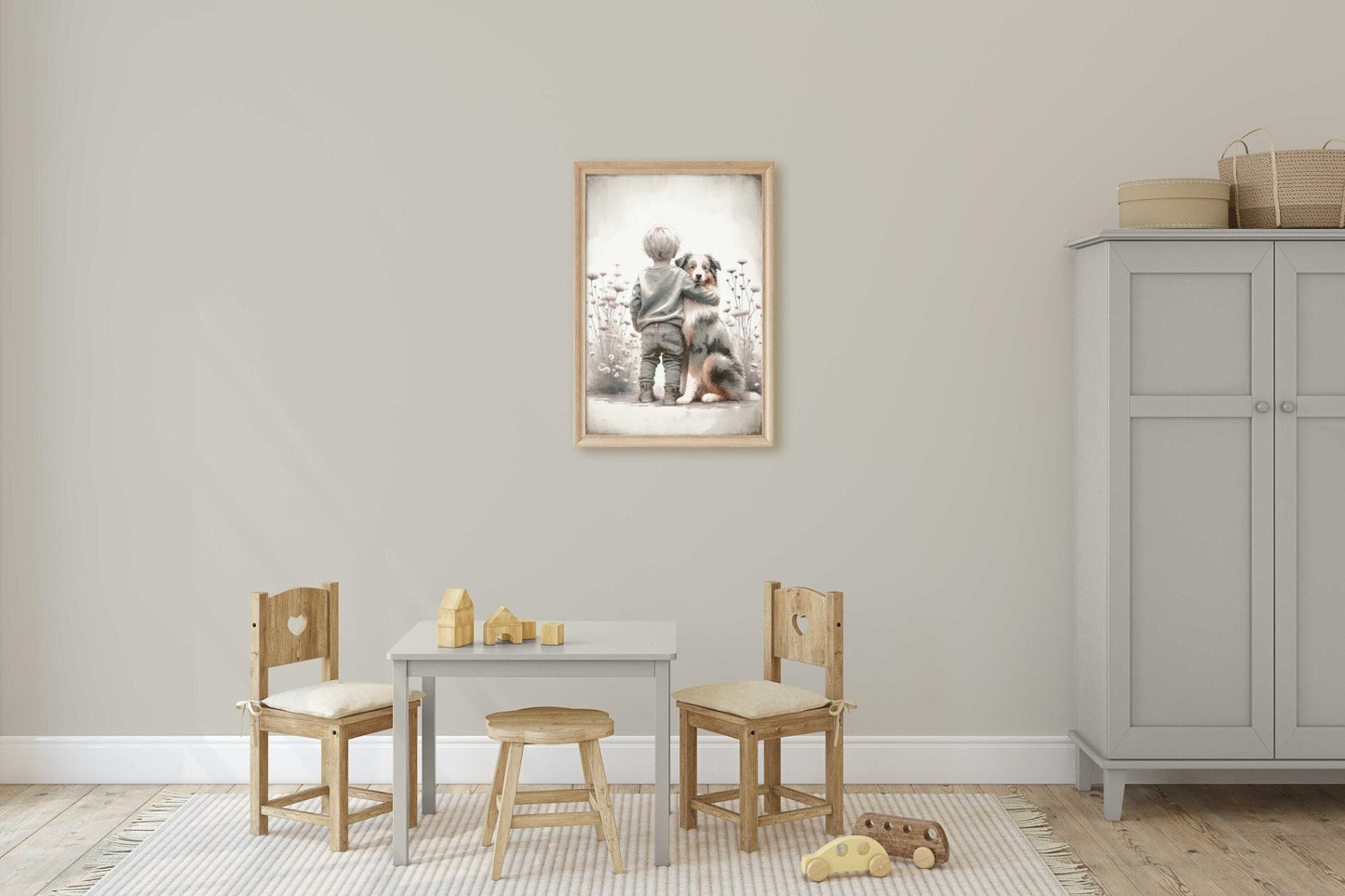 Australian Shepherd Nursery Decor, Boy & Dog Art Print, Animal Wall Art - WildfieldPrints
