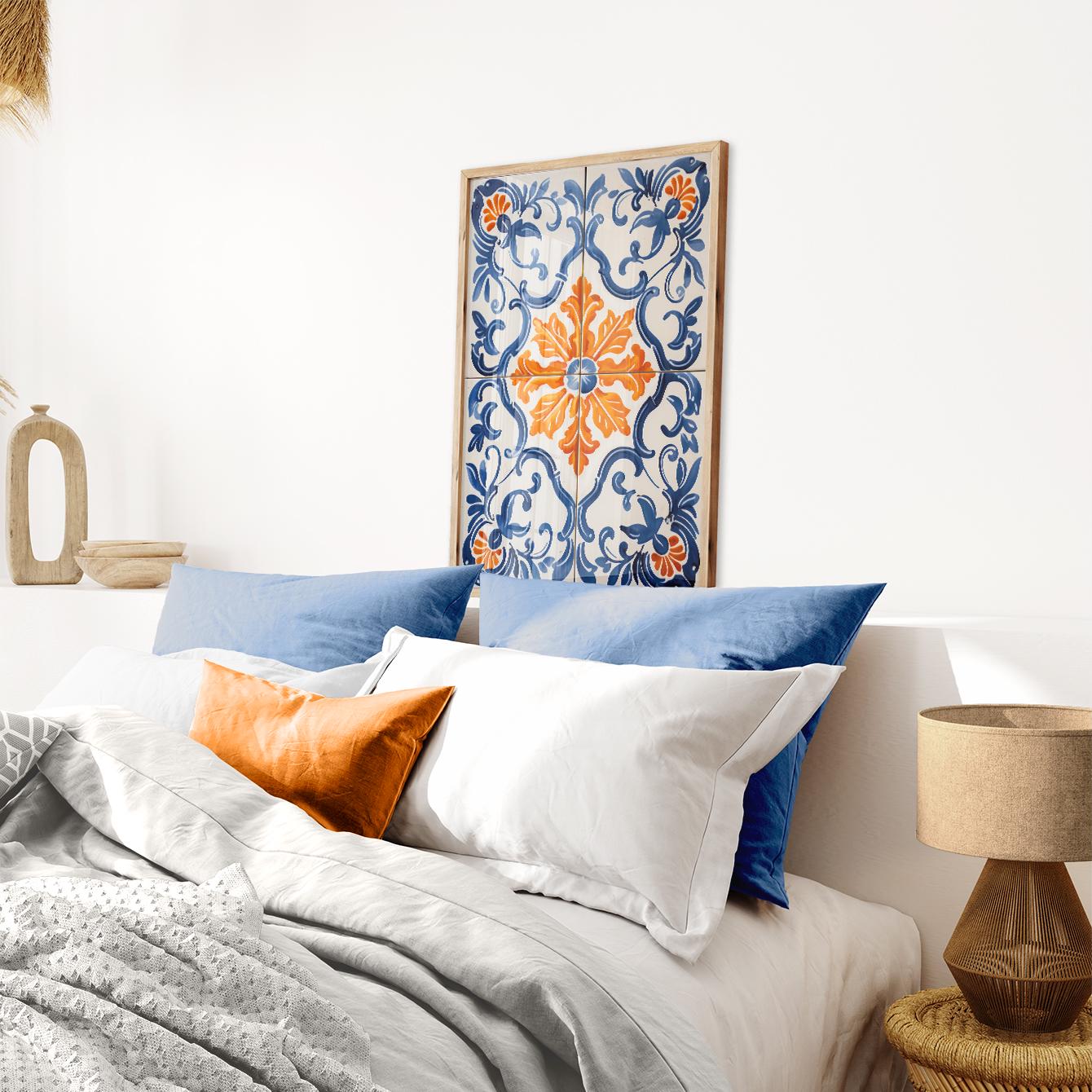 Azulejos Print, Portuguese Tile Art, Azulejos Wall Art, Spanish Tile, Blue and Orange Art, Rustic Spanish Country Decor, PRINTABLE Tile Art - My Store