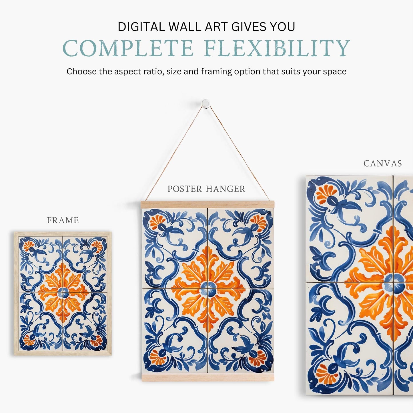 Azulejos Print, Portuguese Tile Art, Azulejos Wall Art, Spanish Tile, Blue and Orange Art, Rustic Spanish Country Decor, PRINTABLE Tile Art - My Store