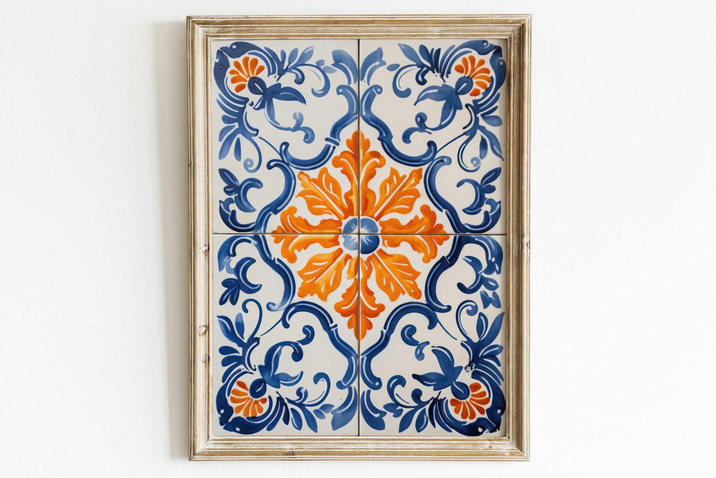 Azulejos Print, Portuguese Tile Art, Azulejos Wall Art, Spanish Tile, Blue and Orange Art, Rustic Spanish Country Decor, PRINTABLE Tile Art - My Store