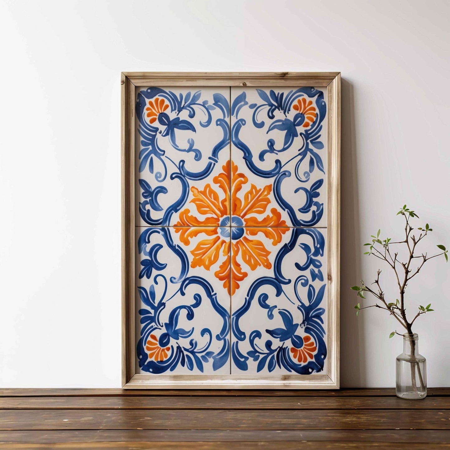 Azulejos Print, Portuguese Tile Art, Azulejos Wall Art, Spanish Tile, Blue and Orange Art, Rustic Spanish Country Decor, PRINTABLE Tile Art - My Store
