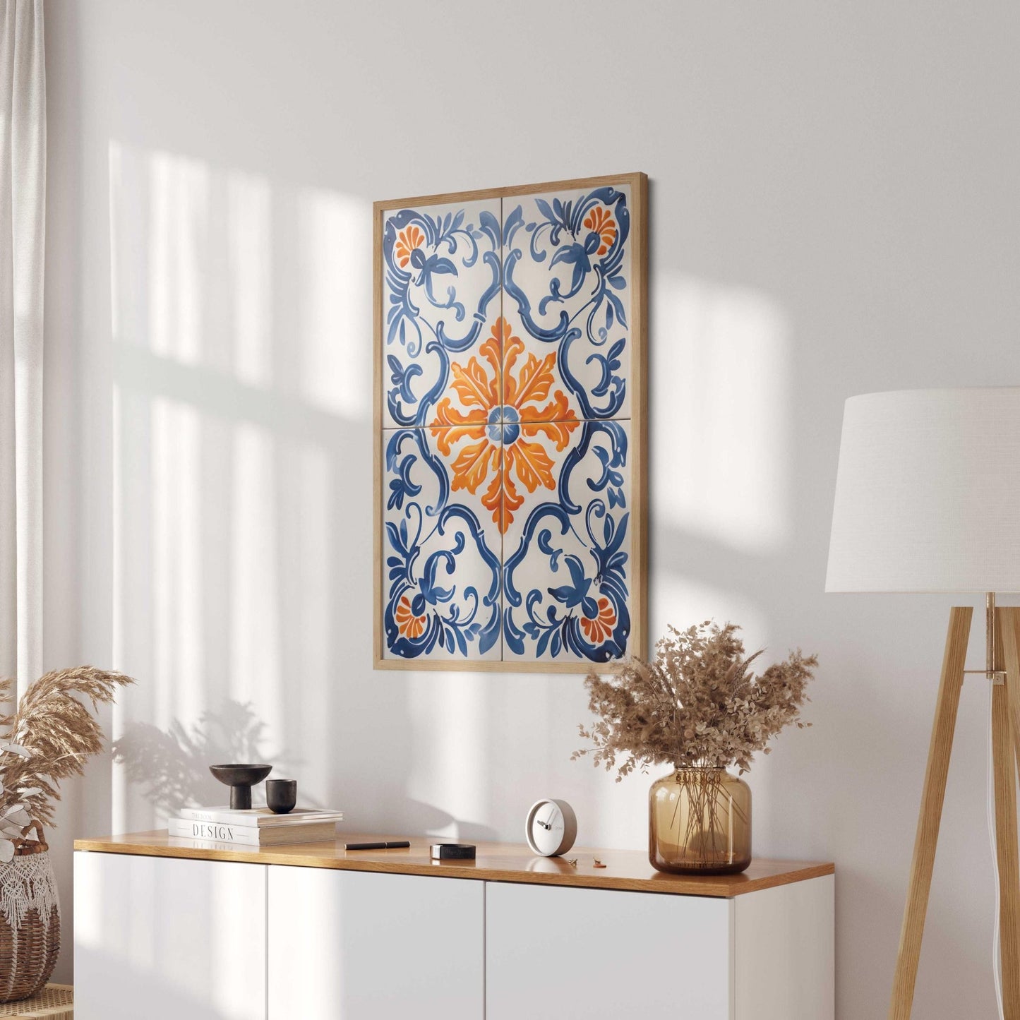 Azulejos Print, Portuguese Tile Art, Azulejos Wall Art, Spanish Tile, Blue and Orange Art, Rustic Spanish Country Decor, PRINTABLE Tile Art - My Store