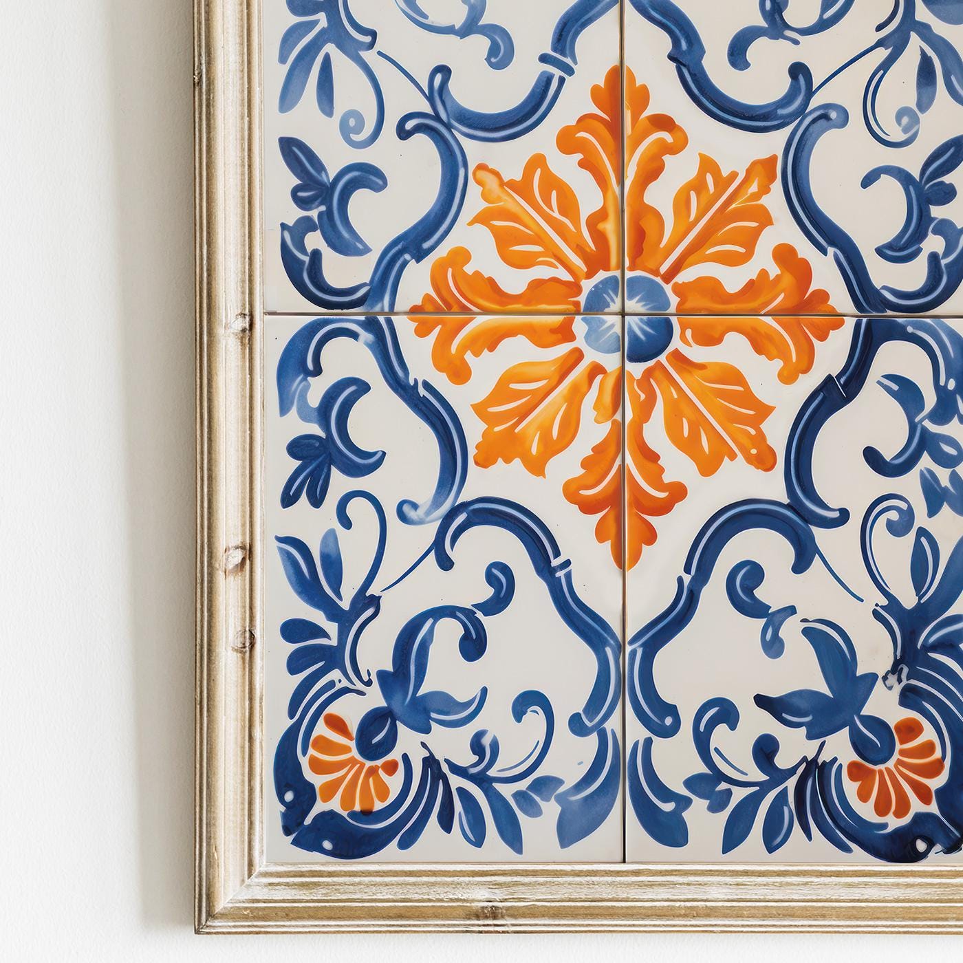 Azulejos Print, Portuguese Tile Art, Azulejos Wall Art, Spanish Tile, Blue and Orange Art, Rustic Spanish Country Decor, PRINTABLE Tile Art - My Store