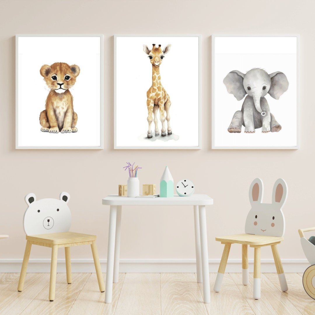 Baby Animal Wall Art, Safari Nursery Decor, Playroom or Bedroom Prints - WildfieldPrints