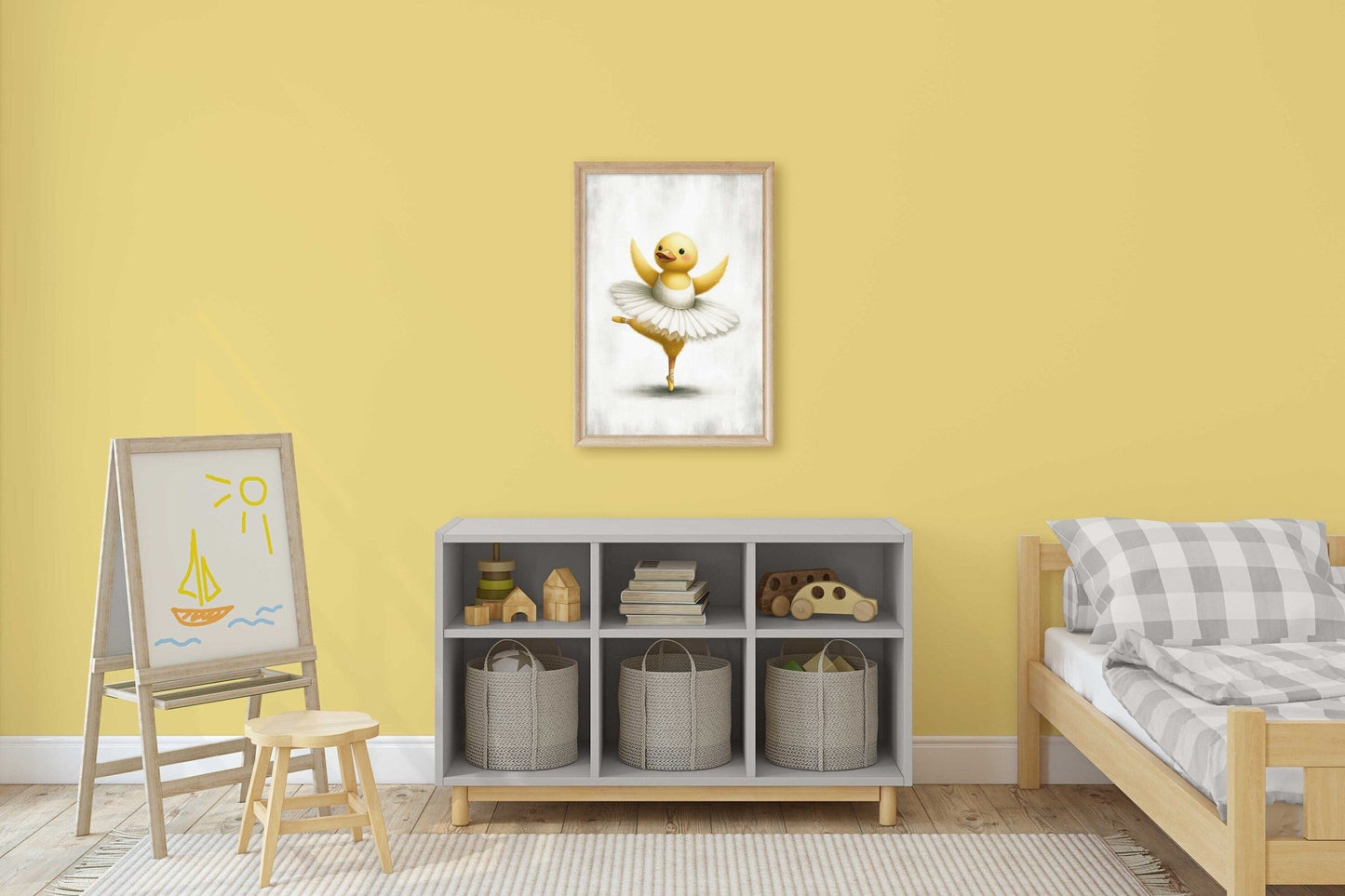 Baby Duck Nursery Decor, Whimsical Yellow Print, Dancing Duck Art - WildfieldPrints