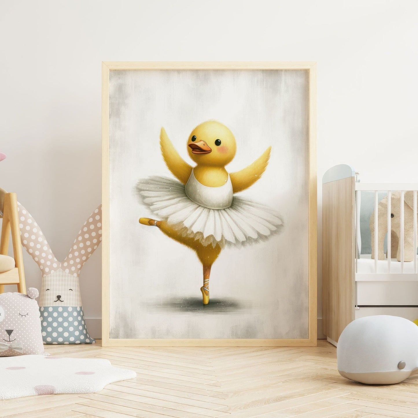Baby Duck Nursery Decor, Whimsical Yellow Print, Dancing Duck Art - WildfieldPrints