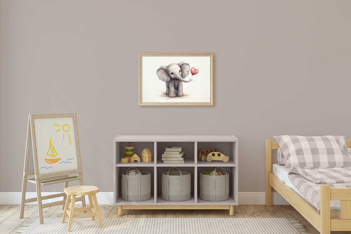 Baby Elephant Art, Elephant with Balloon, Safari Nursery Decor - WildfieldPrints