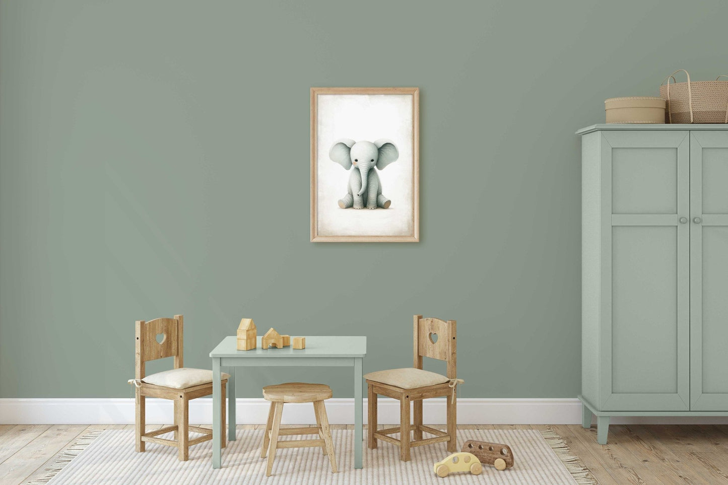 Baby Elephant Wall Art, Safari Animal Decor, Vintage Nursery Style - WildfieldPrints