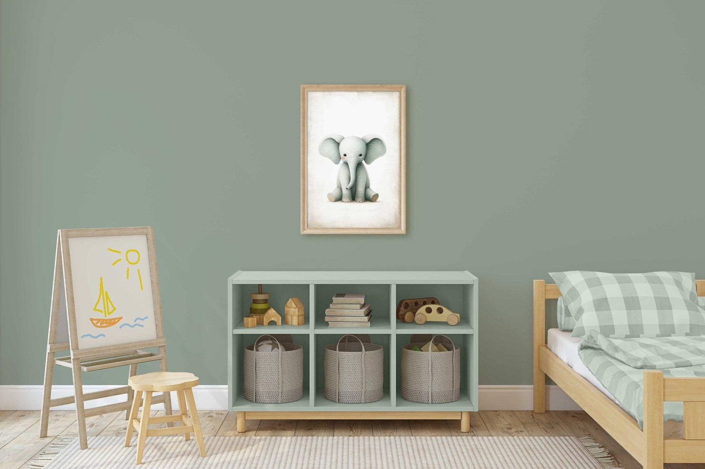 Baby Elephant Wall Art, Safari Animal Decor, Vintage Nursery Style - WildfieldPrints