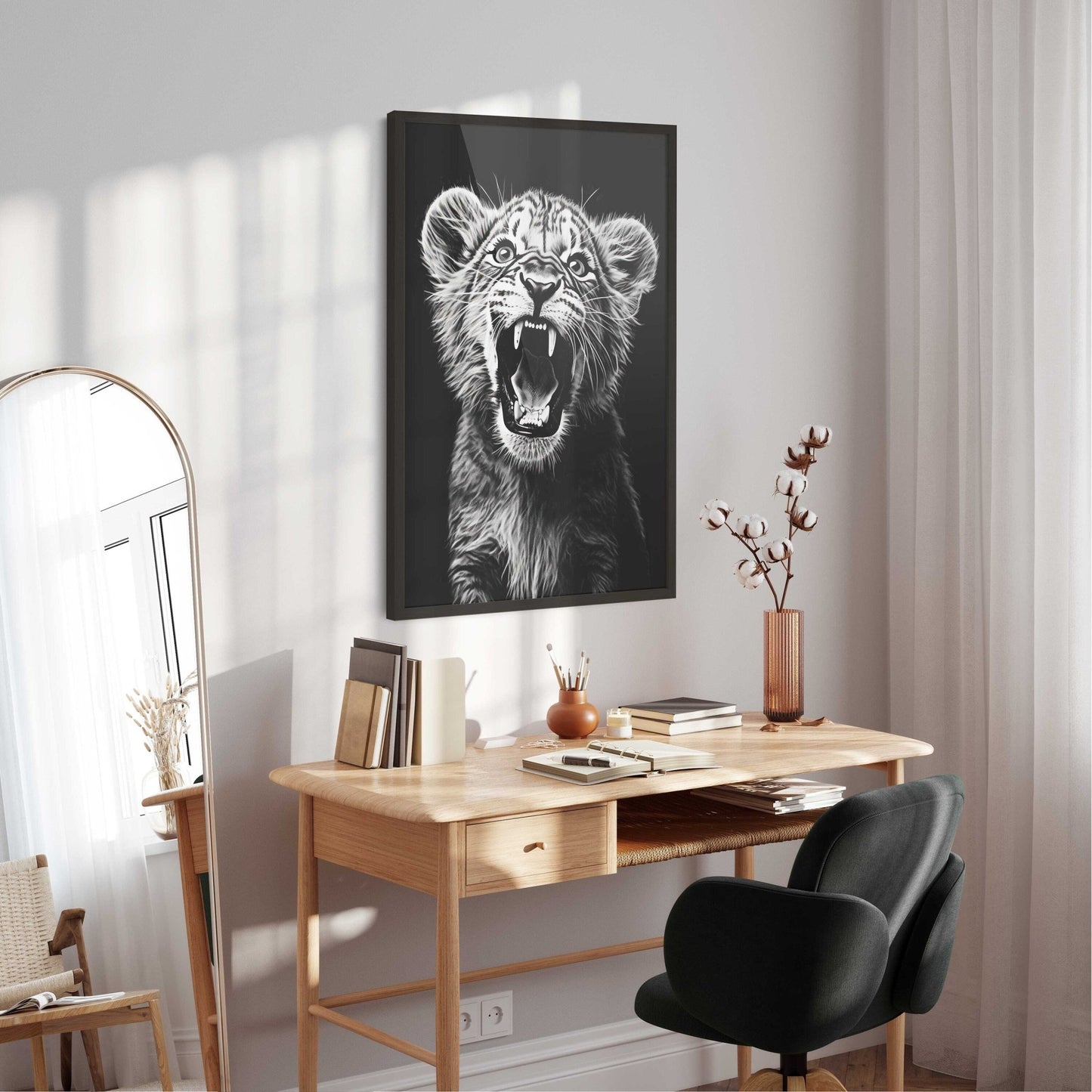 Baby Lion Nursery Art, Cute Safari Room Decor, Roaring Lion Cub Print - WildfieldPrints