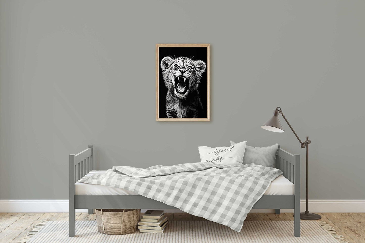 Baby Lion Nursery Art, Cute Safari Room Decor, Roaring Lion Cub Print - WildfieldPrints