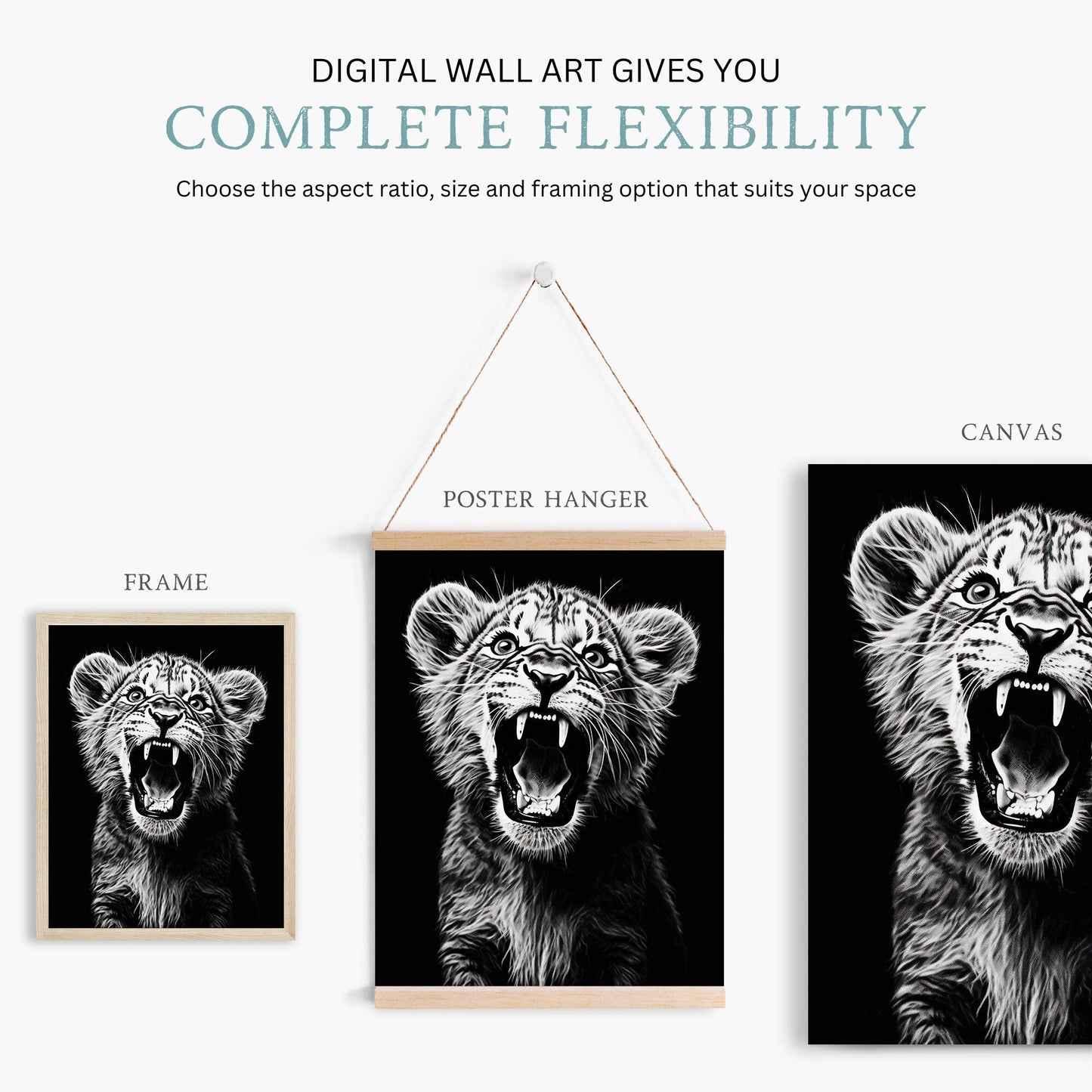 Baby Lion Nursery Art, Cute Safari Room Decor, Roaring Lion Cub Print - WildfieldPrints