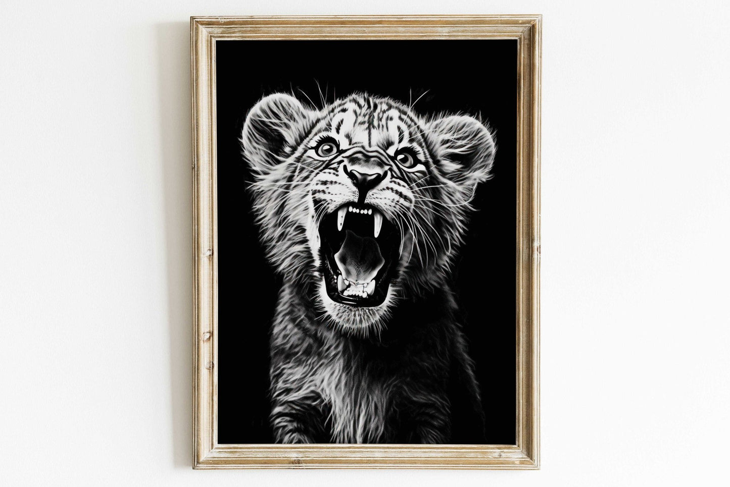 Baby Lion Nursery Art, Cute Safari Room Decor, Roaring Lion Cub Print - WildfieldPrints