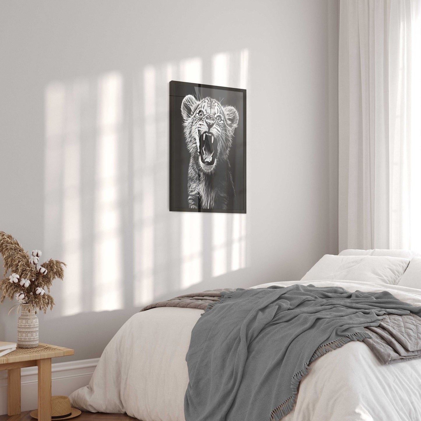 Baby Lion Nursery Art, Cute Safari Room Decor, Roaring Lion Cub Print - WildfieldPrints