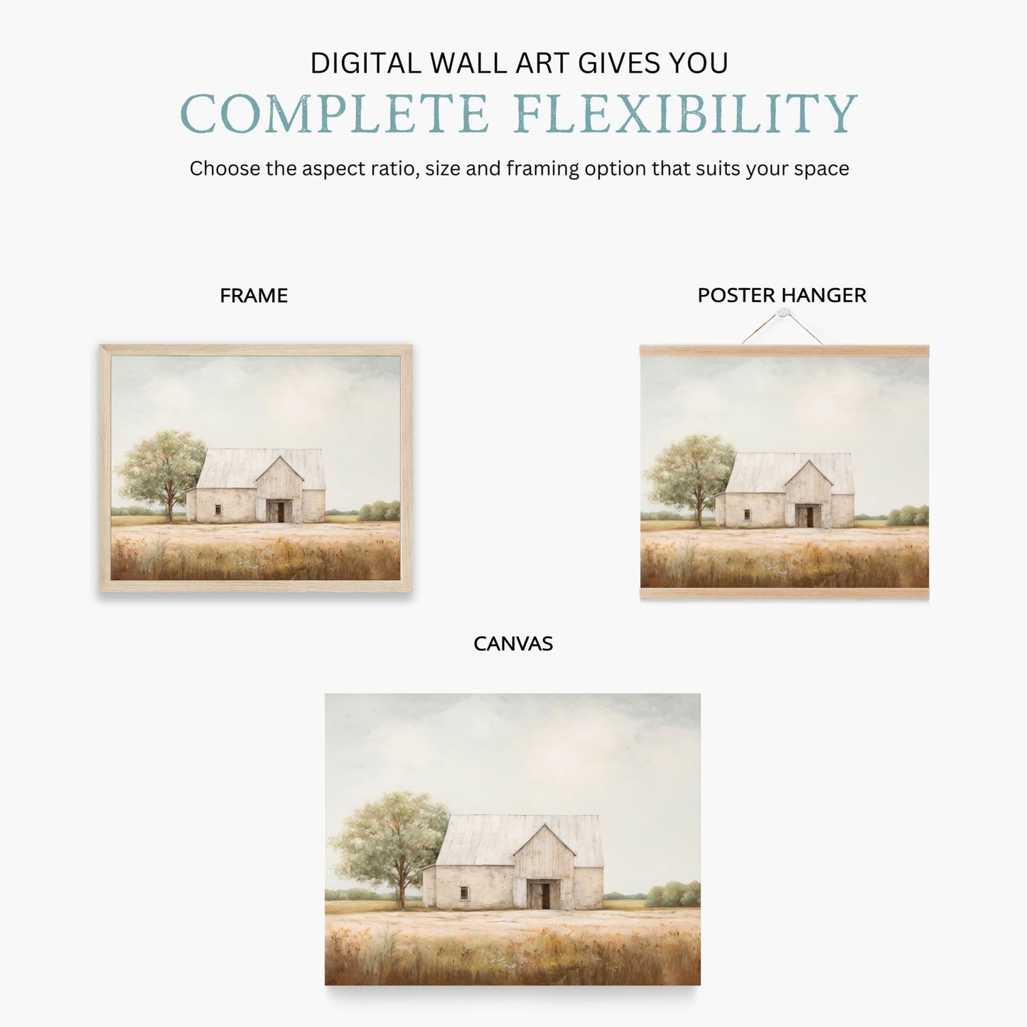 Barn Print, Rustic Farmhouse Wall Decor, Vintage Countryside Art - WildfieldPrints