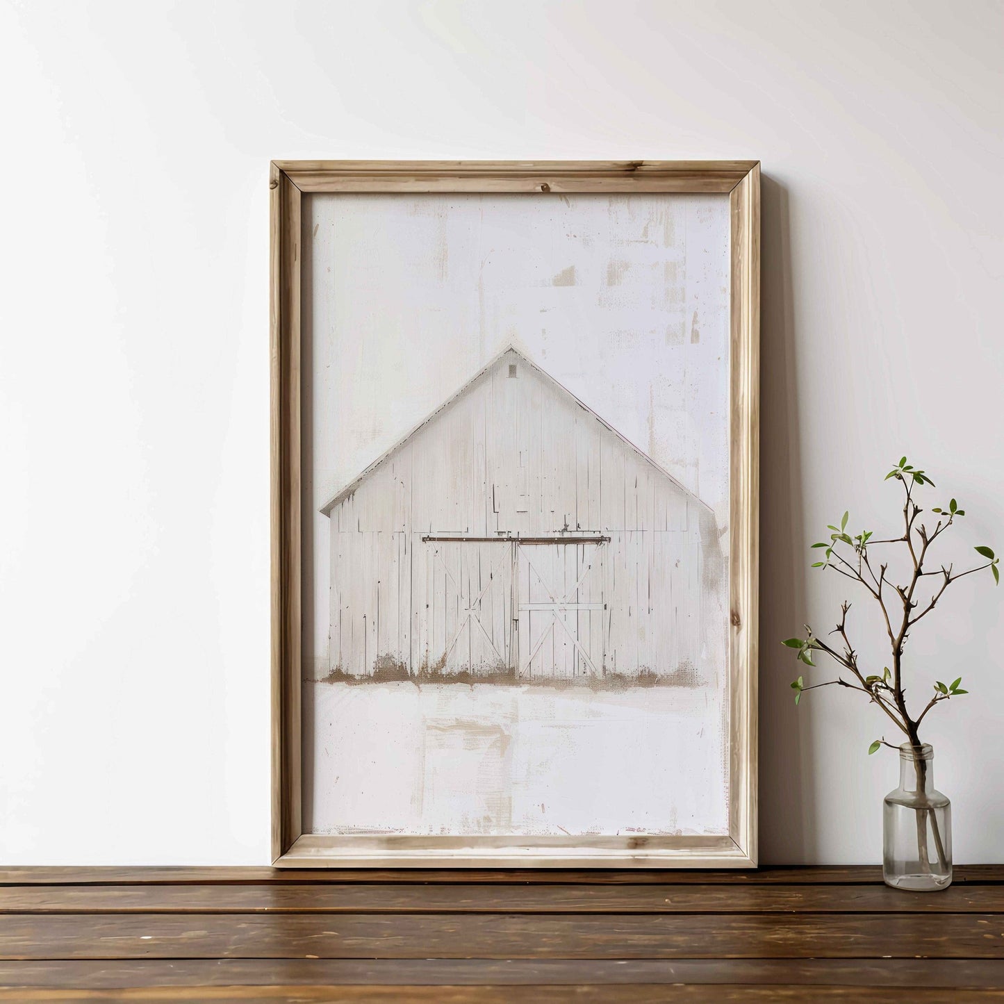 Barn Print, White Barn Artwork, Farmhouse Vintage Wall Decor - WildfieldPrints