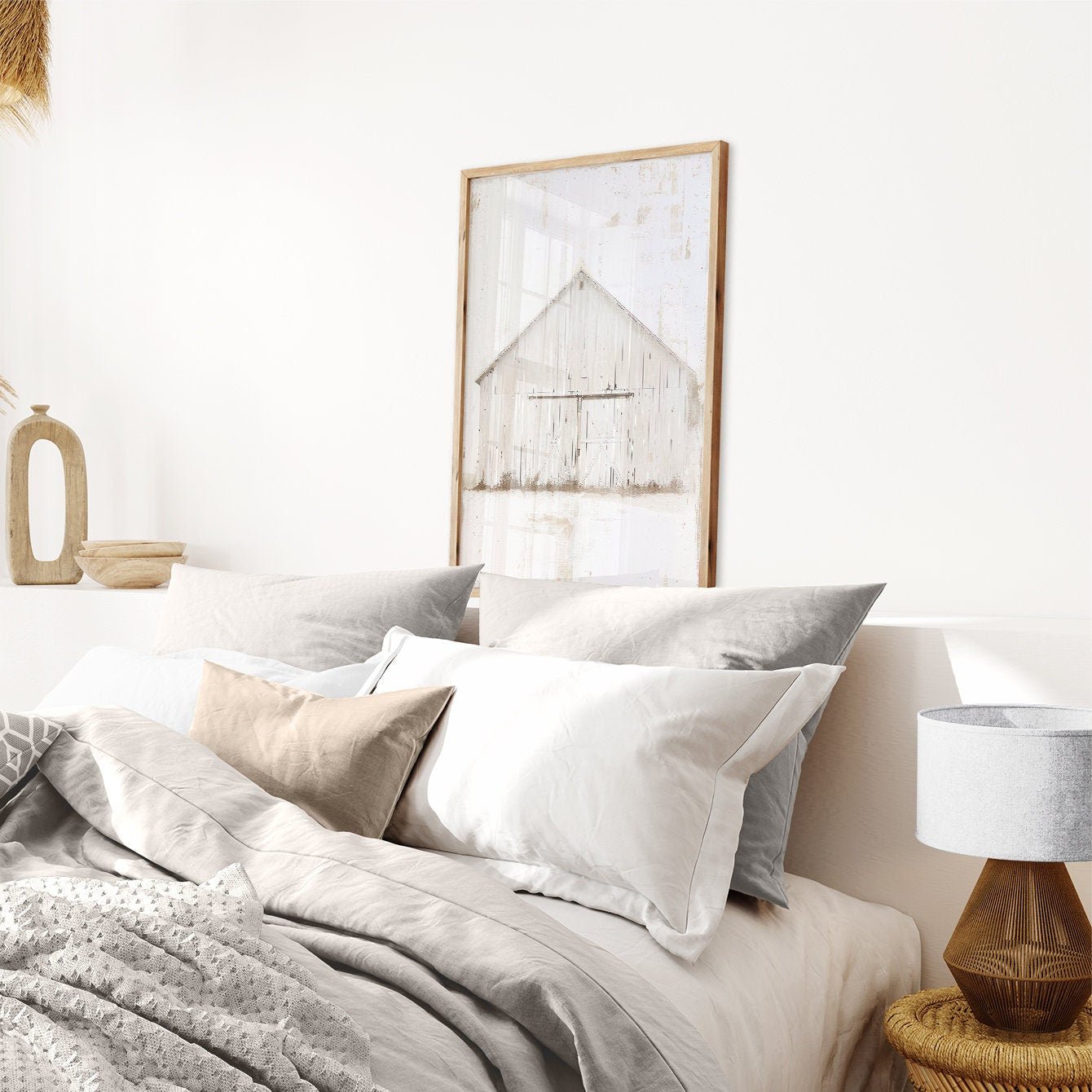 Barn Print, White Barn Artwork, Farmhouse Vintage Wall Decor - WildfieldPrints