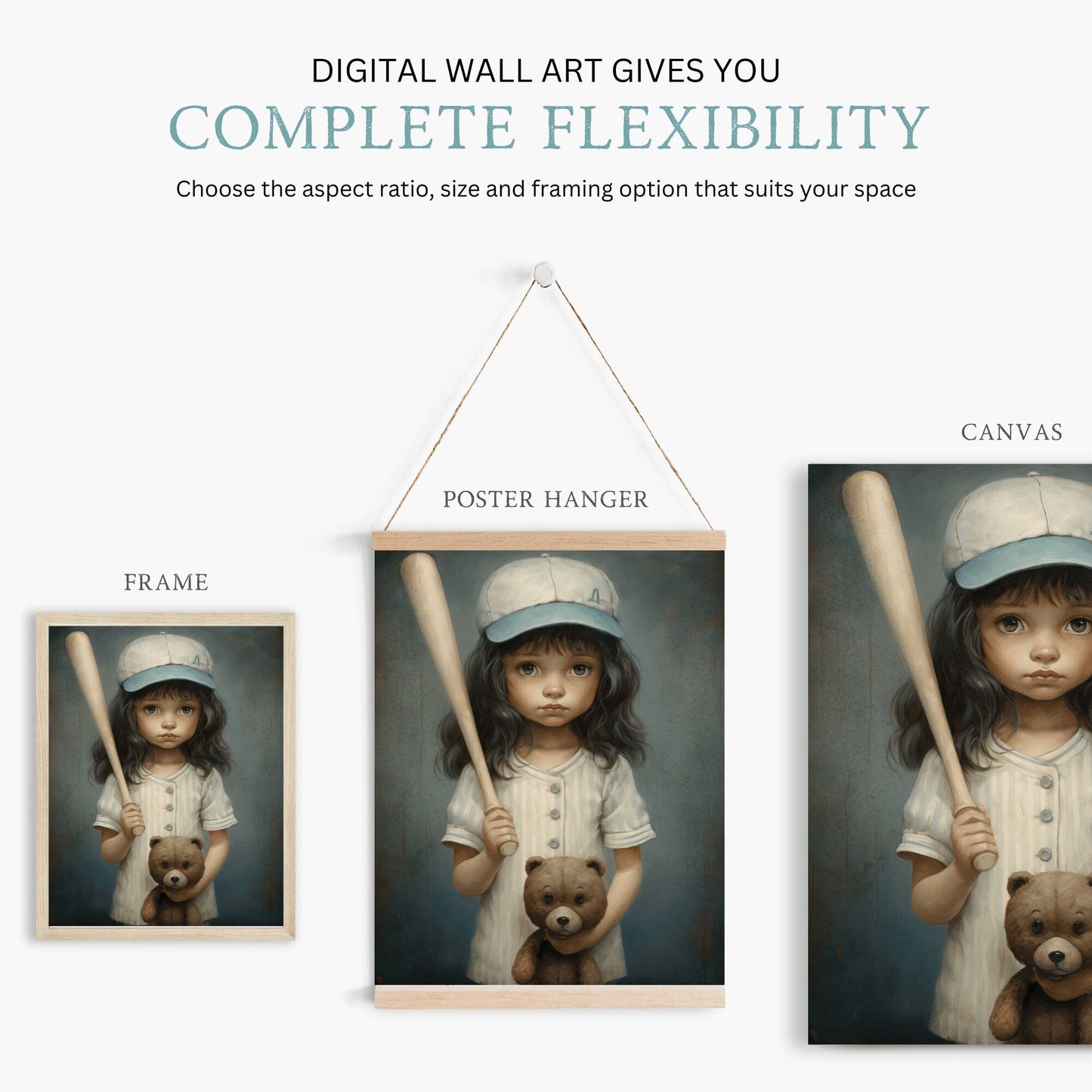 Baseball Nursery Wall Art, Vintage Girls Room Decor, Little Player Decor - WildfieldPrints
