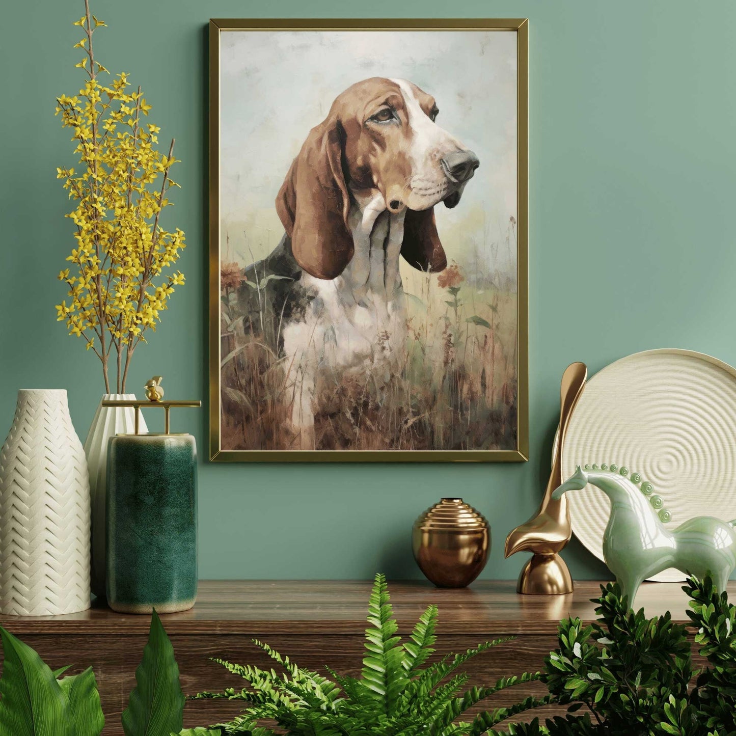 Basset Hound Wall Art, Gift for Dog Lovers, Pet Portrait Decor - WildfieldPrints