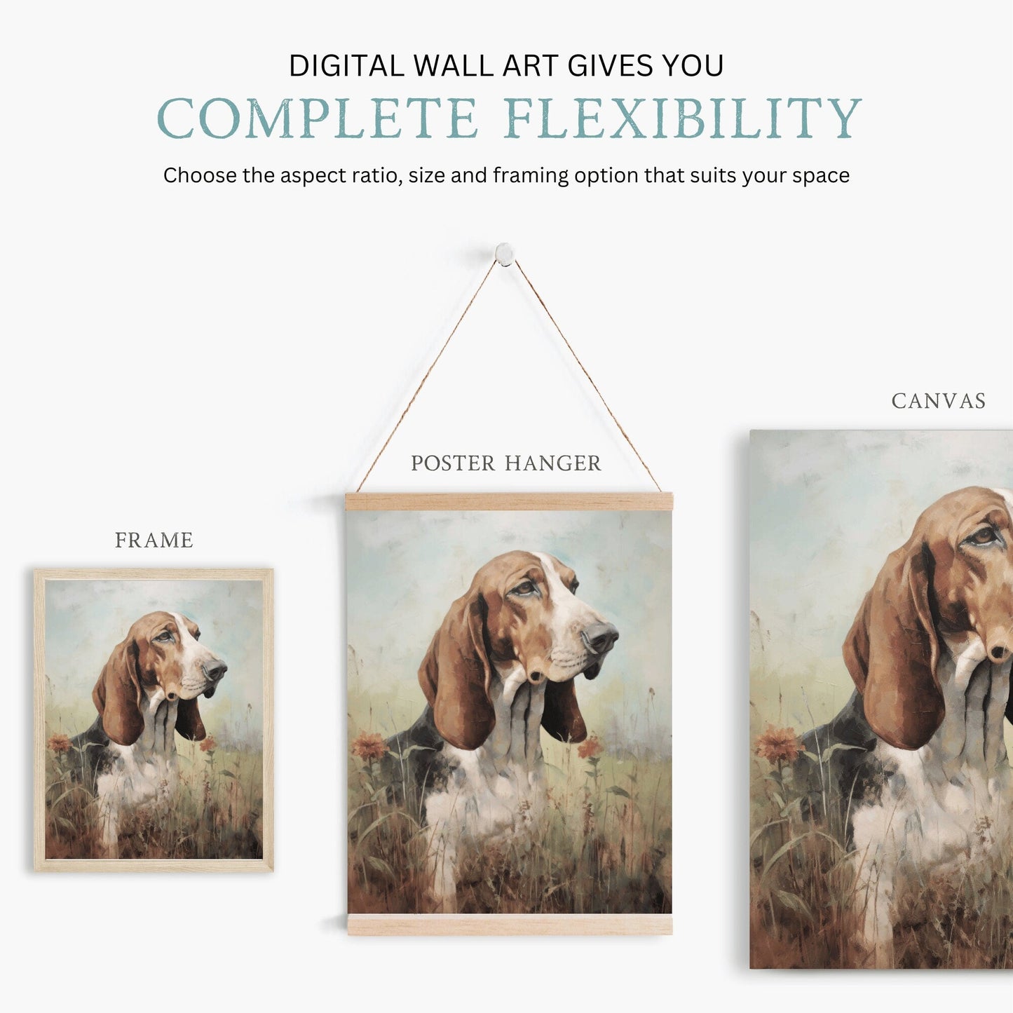 Basset Hound Wall Art, Gift for Dog Lovers, Pet Portrait Decor - WildfieldPrints