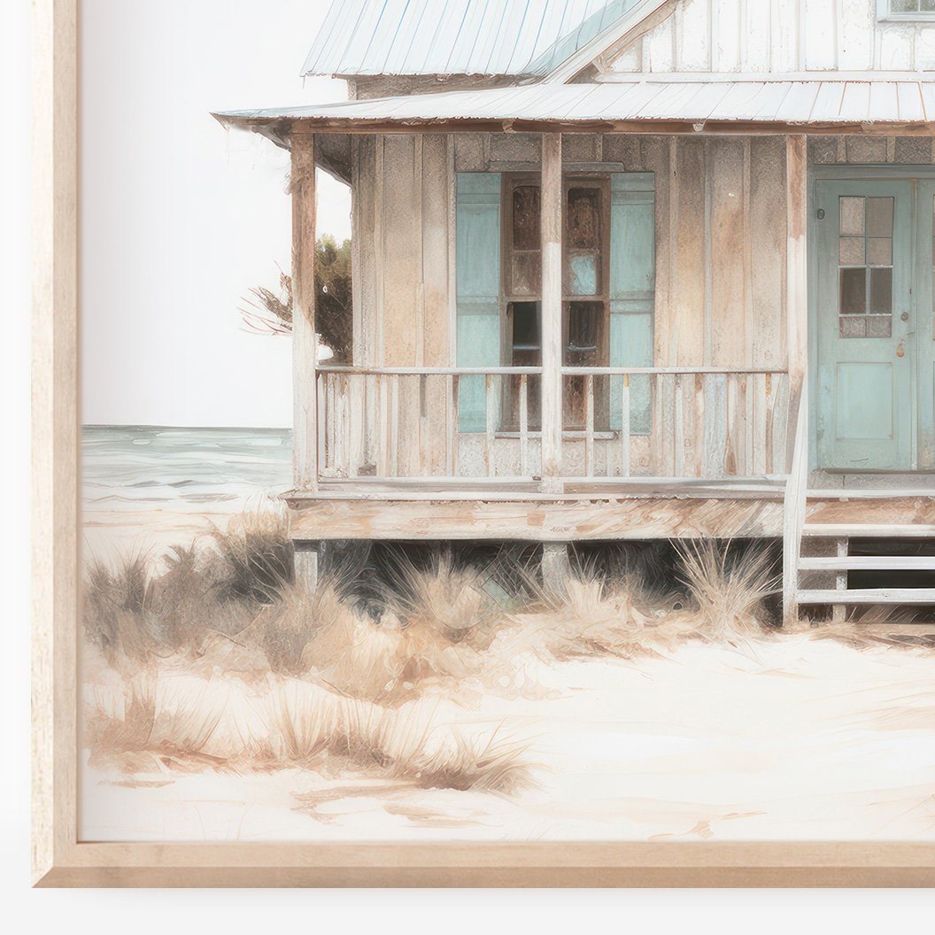 Beach House Wall Art, Vintage Coastal Decor, Rustic Beach Painting - WildfieldPrints
