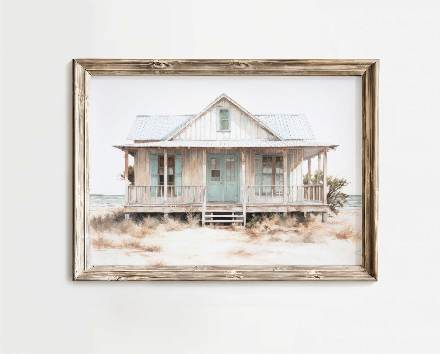 Beach House Wall Art, Vintage Coastal Decor, Rustic Beach Painting - WildfieldPrints