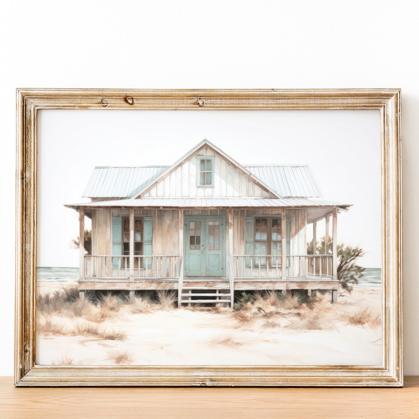 Beach House Wall Art, Vintage Coastal Decor, Rustic Beach Painting - WildfieldPrints