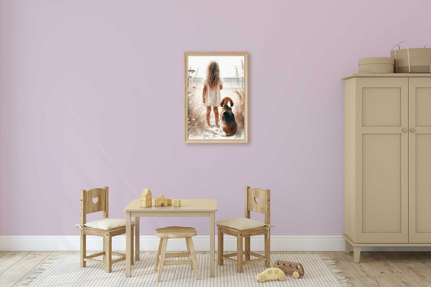 Beagle Nursery Decor, Girl & Dog Painting, Beagle Wall Art - WildfieldPrints