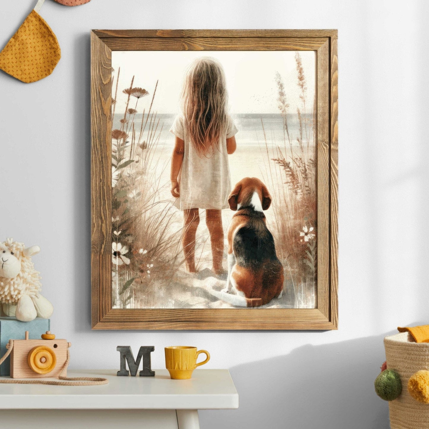Beagle Nursery Decor, Girl & Dog Painting, Beagle Wall Art - WildfieldPrints