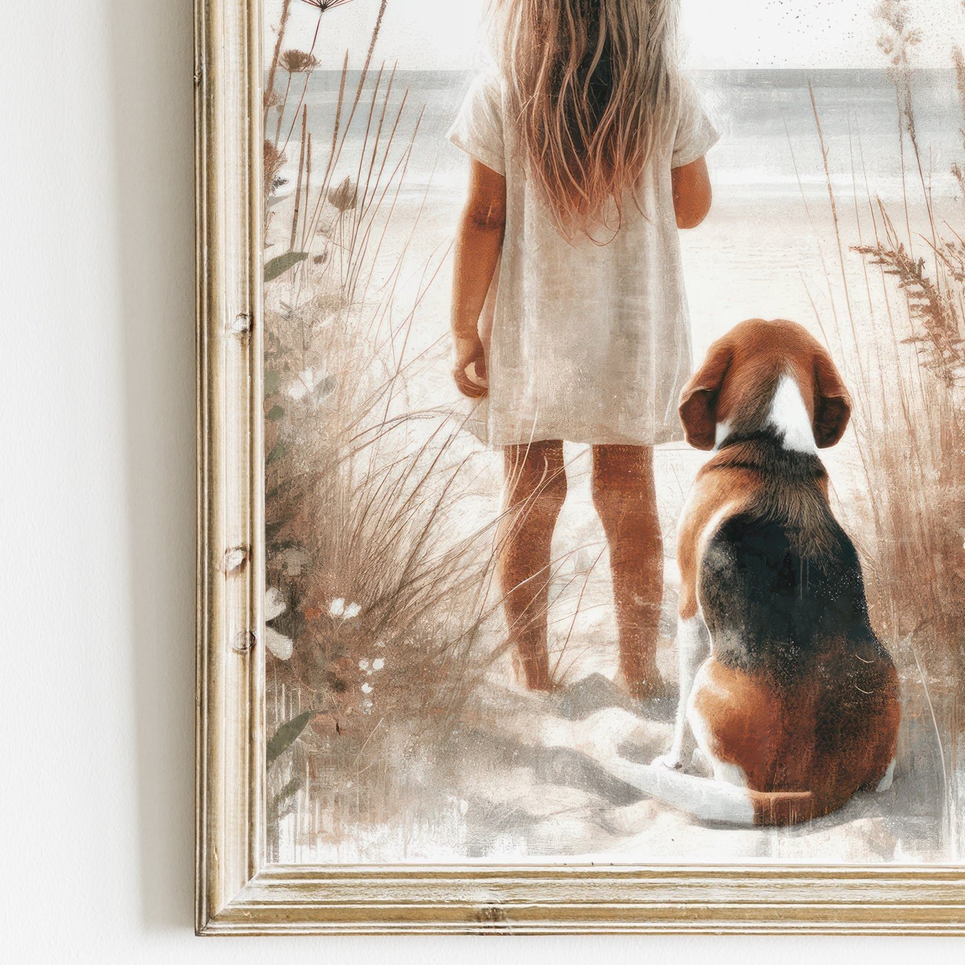 Beagle Nursery Decor, Girl & Dog Painting, Beagle Wall Art - WildfieldPrints