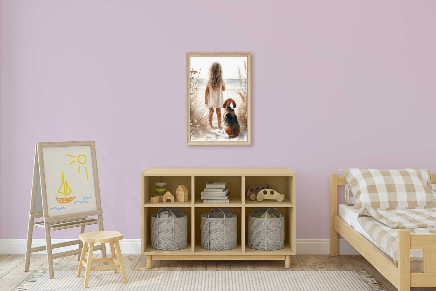 Beagle Nursery Decor, Girl & Dog Painting, Beagle Wall Art - WildfieldPrints