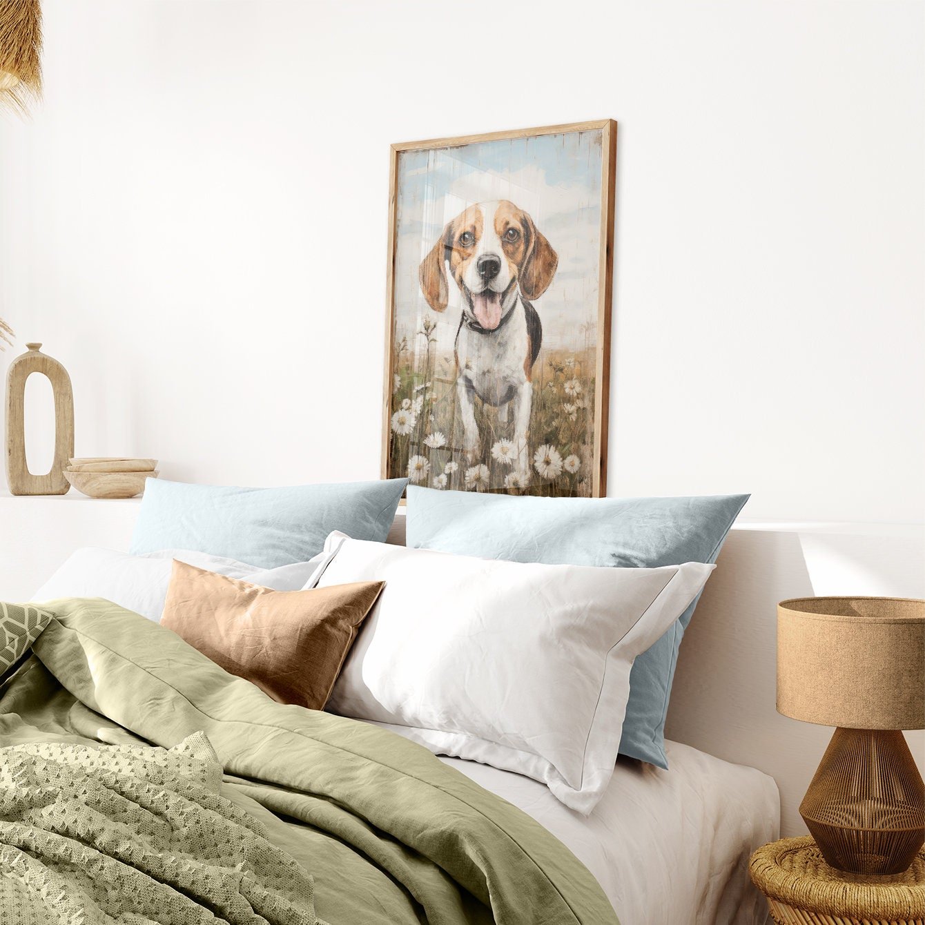 Beagle Print, Vintage Dog Decor, Floral Dog Portrait Art - WildfieldPrints