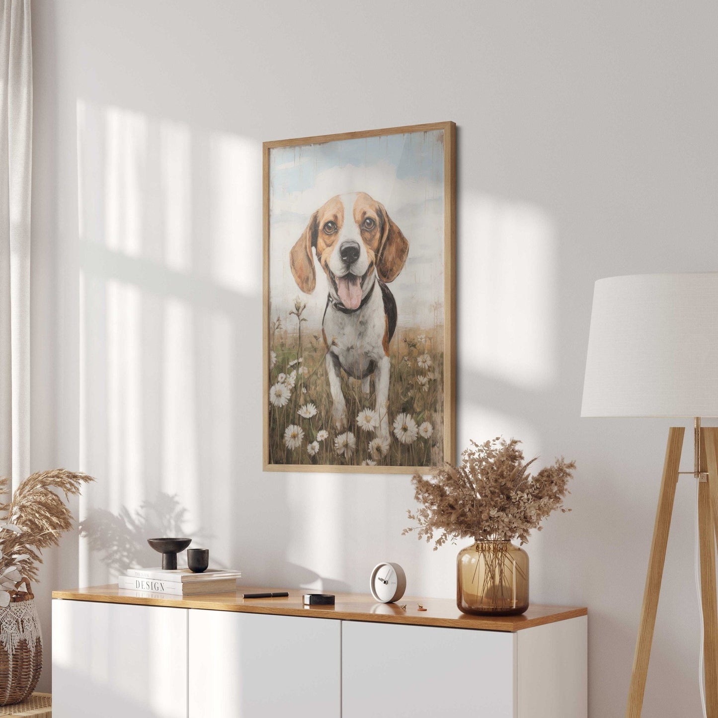 Beagle Print, Vintage Dog Decor, Floral Dog Portrait Art - WildfieldPrints