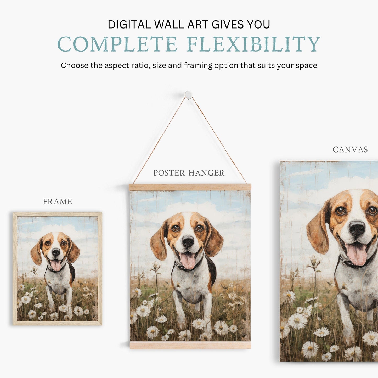 Beagle Print, Vintage Dog Decor, Floral Dog Portrait Art - WildfieldPrints